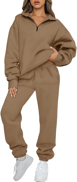 Photo 1 of Size Large AUTOMET Womens 2 Piece Outfits Long Sleeve Sweatsuits Sets Half Zip Sweatshirts with Joggers Sweatpants
