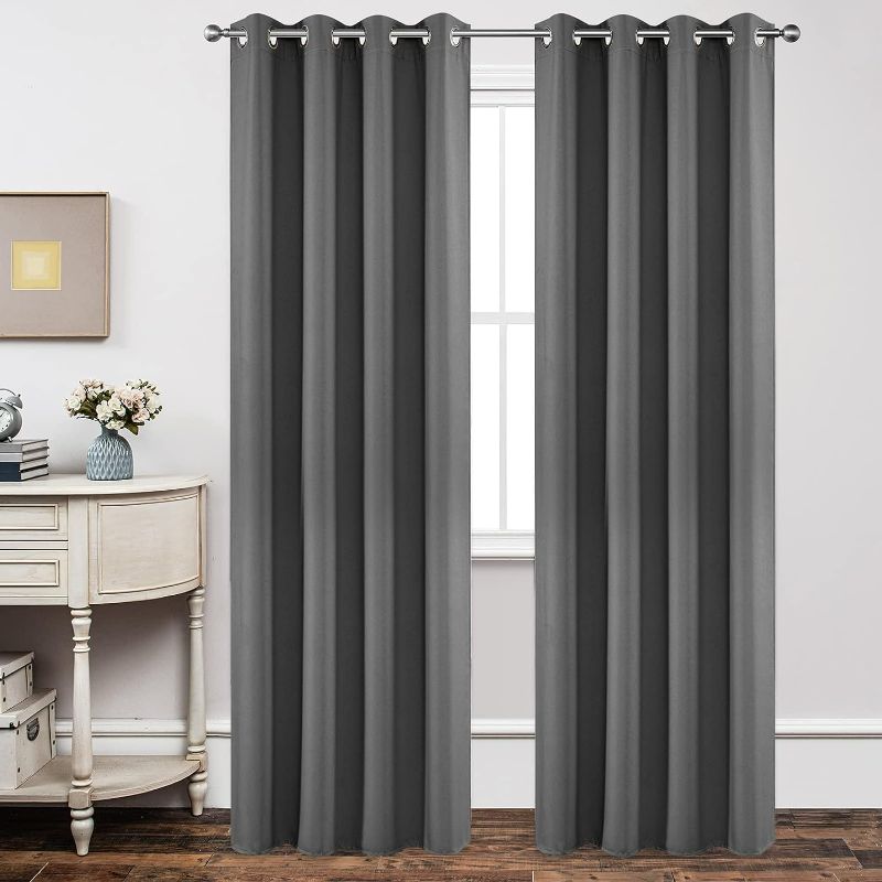 Photo 1 of Joydeco Blackout Curtains 95 Inch Length 2 Panels Set, Thermal Insulated Long Curtains& Drapes 2 Burg, Room Darkening Grommet Curtains for Living Room Bedroom Window (W52 x L95 Inch, Light Grey)
