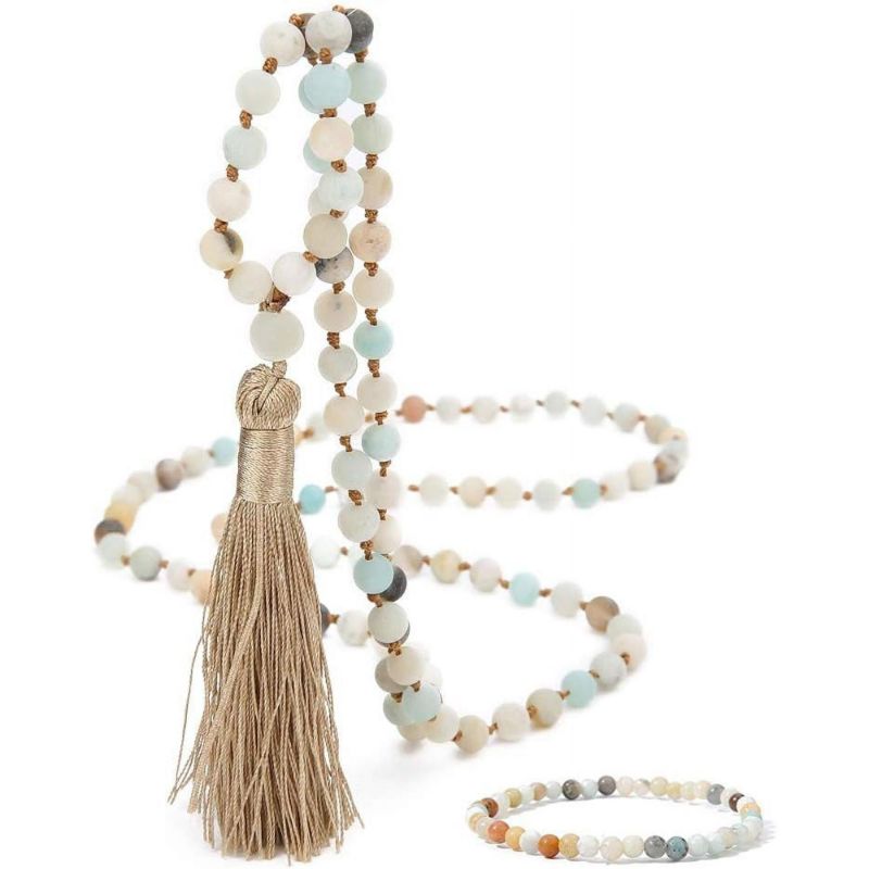 Photo 1 of Natural Stone Beads Handmade Charm Personalized Stylish Beaded Tassel Necklace