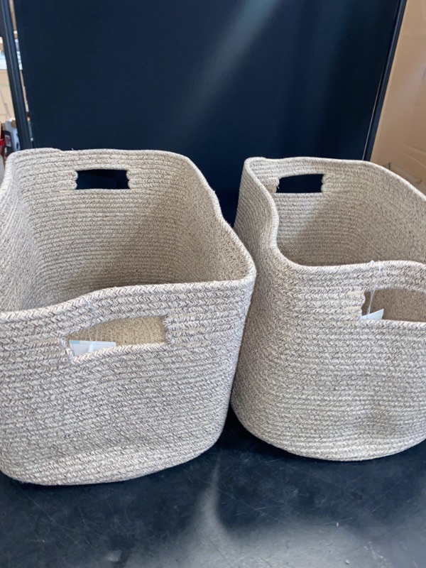 Photo 2 of OIAHOMY Cotton Rope Woven Storage Baskets for Shelves, Rectangle Storage Bins with Handles, Towel Basket - Brown
