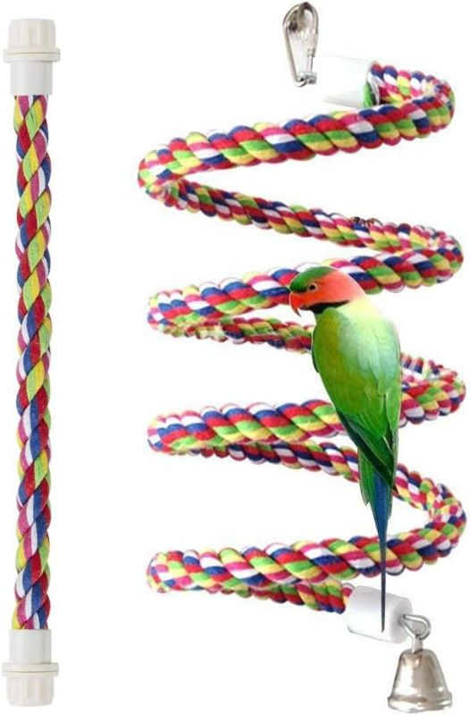 Photo 1 of Bird Rope Perch Parakeet Toys, Spiral Bird Toy for Cockatiels, 43"&13.7" Bird Bungee Rope Perches Suitable Bird Cage Accessories
