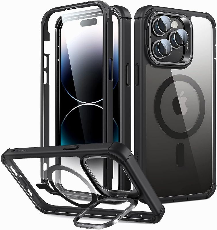 Photo 1 of ESR for iPhone 14 Pro Max Case, Full-Body Shockproof MagSafe Case, Exceeds Military-Grade Protection, Magnetic Phone Case for iPhone 14 Pro Max, 2-Part Tough Case with Stand, Armor Series, Clear Black
