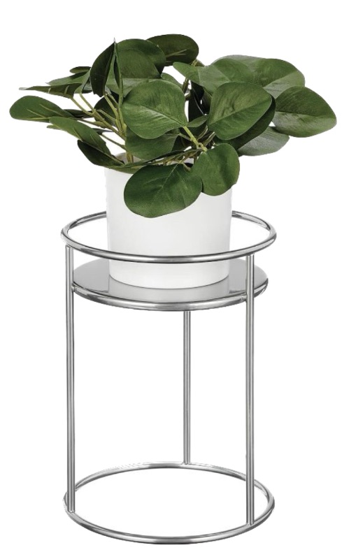 Photo 1 of mDesign Metal 9-Inch Tall Circular Plant Stand, Planter Holder Contemporary Design Round Tray for Table, Garden; Holds Indoor/Outdoor Plants, Flower Pot - Concerto Collection - 1 Pack - Chrome