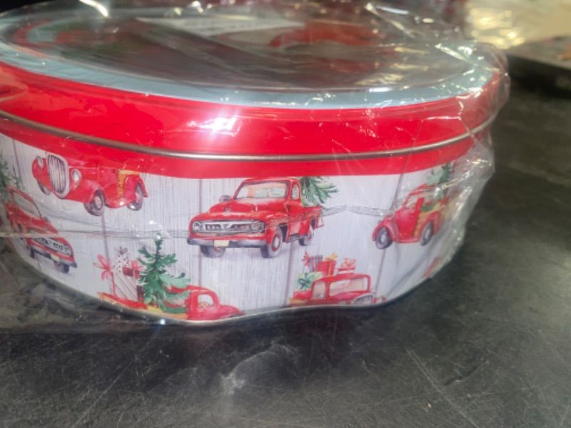 Photo 3 of *Dented* 3 Pieces Christmas Cookie Tins with Lids for Gift Giving, Christmas Santa Claus and Snowman Printed Round Metal Tins with Lids for Cookies, Candy, Food Presents for Xmas Holiday Party