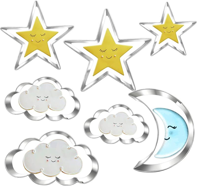 Photo 1 of Twinkle Twinkle Little Star Cookie Cutter Set-7 Piece-From 3.5" to 1.6"-Cloud, Star, Moon Cookie Cutters for Baby Shower Gender Reveal Birthday Cake Cupcake Party Decorations
