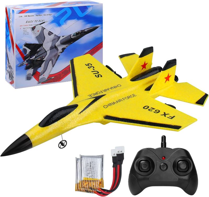 Photo 1 of RC Airplane 2CH RC Plane Ready to Fly 2.4GHz Remote Control Plane SU35 RC Jet Easy to Fly Airplane Toys for Boys Gift for Kids Beginners with Night Lights USB Charging?Yellow
