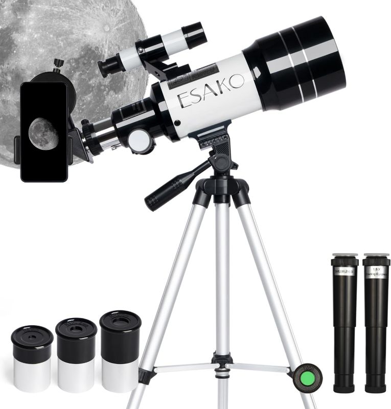 Photo 1 of Telescope for Kids & Adults, 70mm Portable Beginner Telescopes with 3 Eyepieces, Height Adjustable Tripod & Phone Adapter
