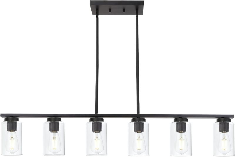 Photo 1 of Black 6-Lights Kitchen Island Light with Clear Glass Shades, Farmhouse Hanging Pendant Light Fixture for Farmhouse Dining Room Living Room

