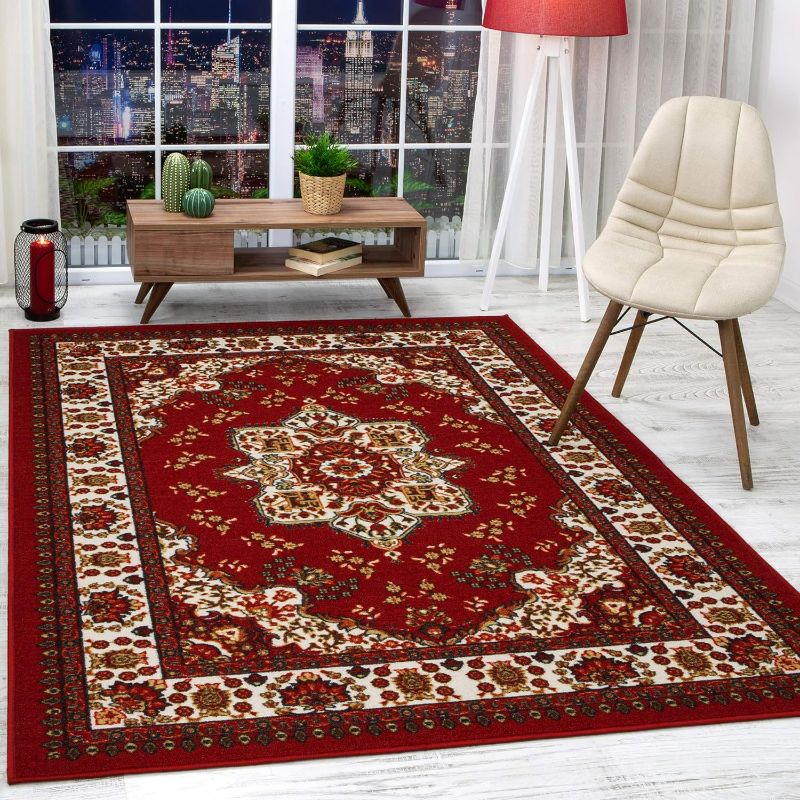 Photo 1 of Antep Rugs Alfombras Oriental Traditional 3x5 Non-Skid (Non-Slip) Low Profile Pile Rubber Backing Indoor Area Rugs (Maroon, 3' x 5')
