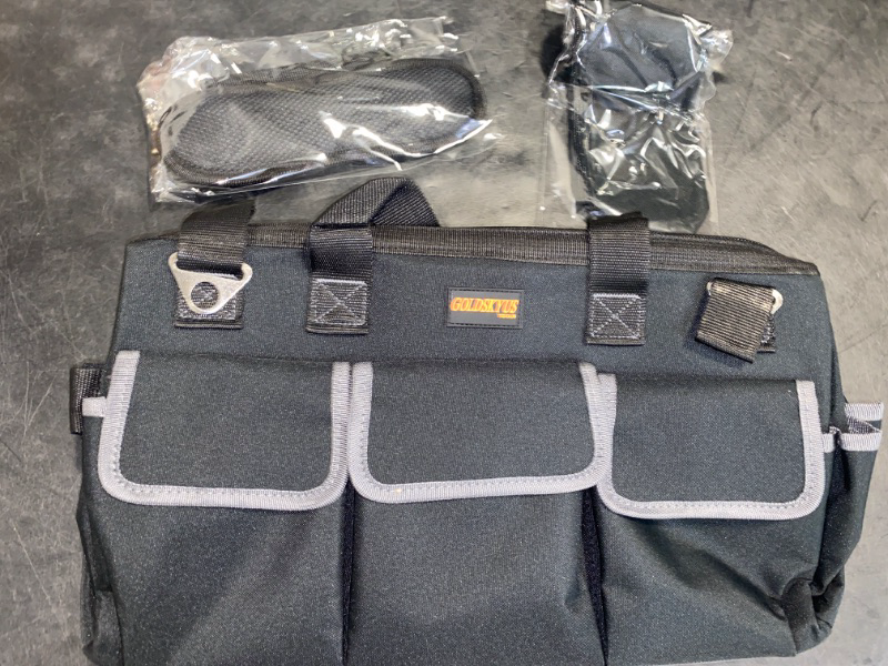 Photo 1 of 20-inch Wide Mouth Tool Bag with Water Proof Molded Base, Waterproof Tool Organizer Bag for Men with Adjustable Shoulder Strap (20INCH)