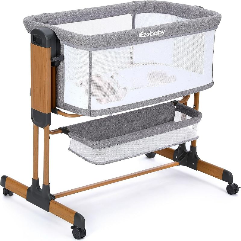 Photo 1 of Ezebaby Baby Bassinet, Rocking Bassinet for Baby, Bedside Bassinet with Wheels, Storage Basket, Adjustable 7 Heights and All Mesh Sides, Portable Baby Bassinets Bedside Sleeper for Newborn Infant
