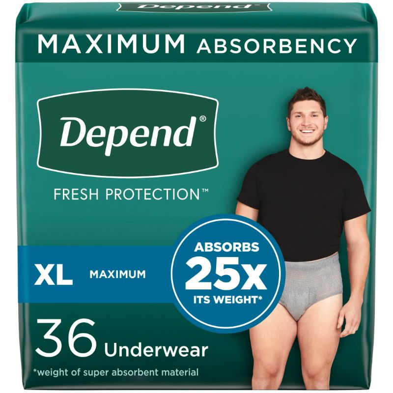Photo 1 of Depend Fresh Protection Adult Incontinence Underwear for Men, Maximum, L, Grey, 36 Count
