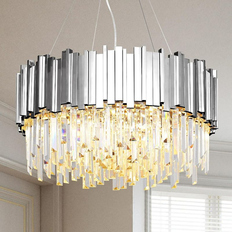 Photo 1 of Modern Crystal Chanderliers, Chrome Round Modern Chandeliers for Dining Room, 8 Lights Pendant Light Fixtures with Adjustable Height (23.6inch)…
