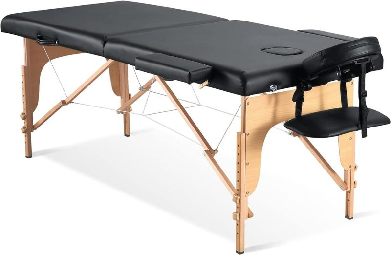 Photo 1 of Portable Massage Table Professional Massage Bed Wide 35 Height Adjustment Lash Bed SPA Bed Facial Bed Tattoo Table with Accessories & Carrying Bag 2 Section Wooden
