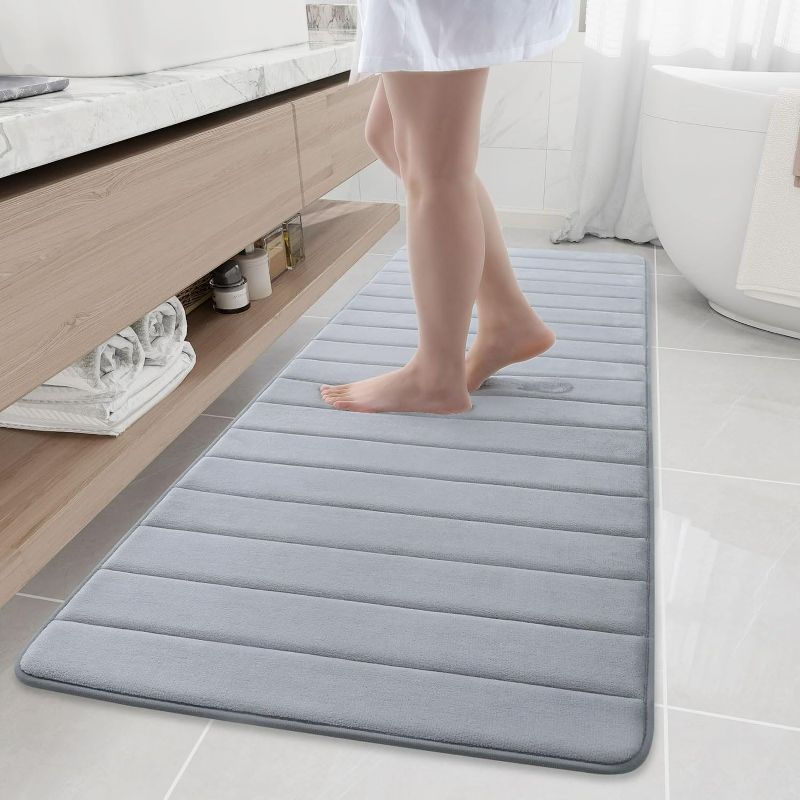 Photo 1 of Buganda Memory Foam Bath Mat Rug, 70" x 24", Ultra Soft and Non-Slip Bathroom Rugs, Water Absorbent and Machine Washable Bath Rug Runner for Bathroom, Shower, and Tub, Grey
