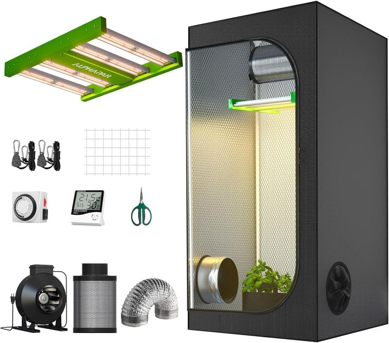 Photo 1 of TopoGrow-AlphaPar New Tech LED APE600 Full-Spectrum Grow Light+24"X24"X48"Indoor Grow Tent+4" Carbon Filter Exhaust Inline Fan Ventilation Kit Complete for Hydroponic Plant Growing
