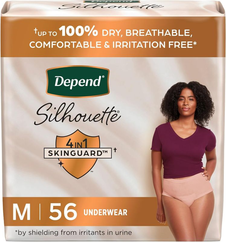 Photo 1 of Depend Silhouette Adult Incontinence & Postpartum Bladder Leak Underwear for Women, Maximum Absorbency, Medium, Pink, 56 Count (2 Packs of 28), 
