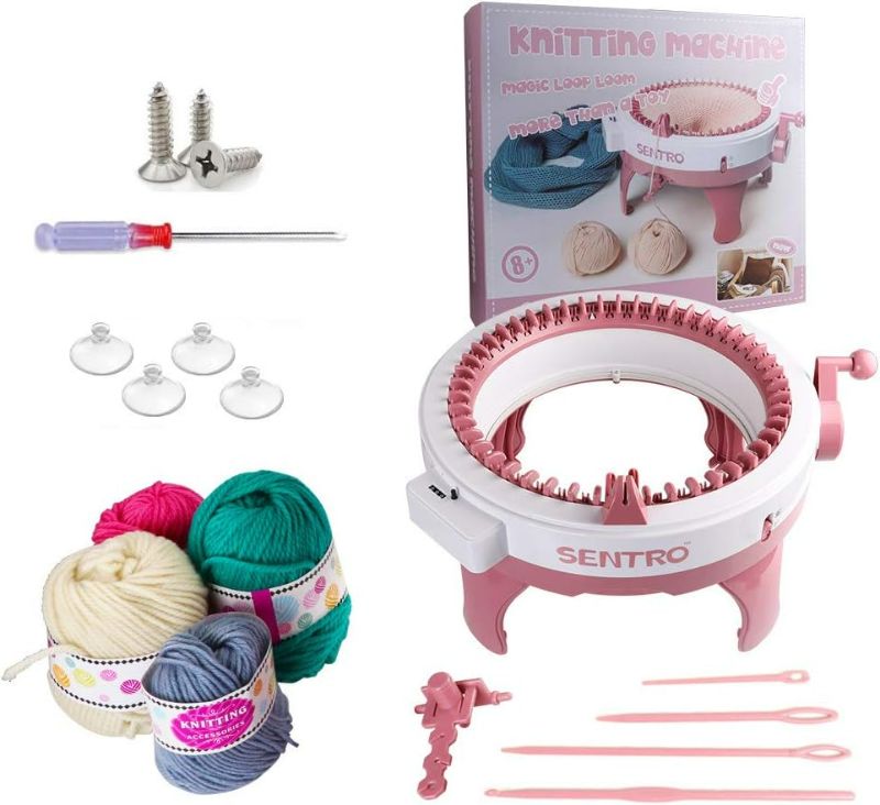 Photo 1 of Umootek SENTRO Knitting Machine, 48 Needles Smart Weaving Loom Round Spinning Crochet Knitting Machines with Row Counter, Knitting Board Rotating Double Loom, Weaving Loom Machine Kit
