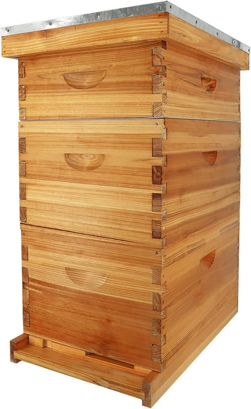 Photo 1 of 10-Frame Bee Hive Complete Beehive Kit Beeswax Coated Beehive Include Frames and Foundation Sheets for All Beekeeping Levels (2 Deep & 1 Medium Bee Boxes)
