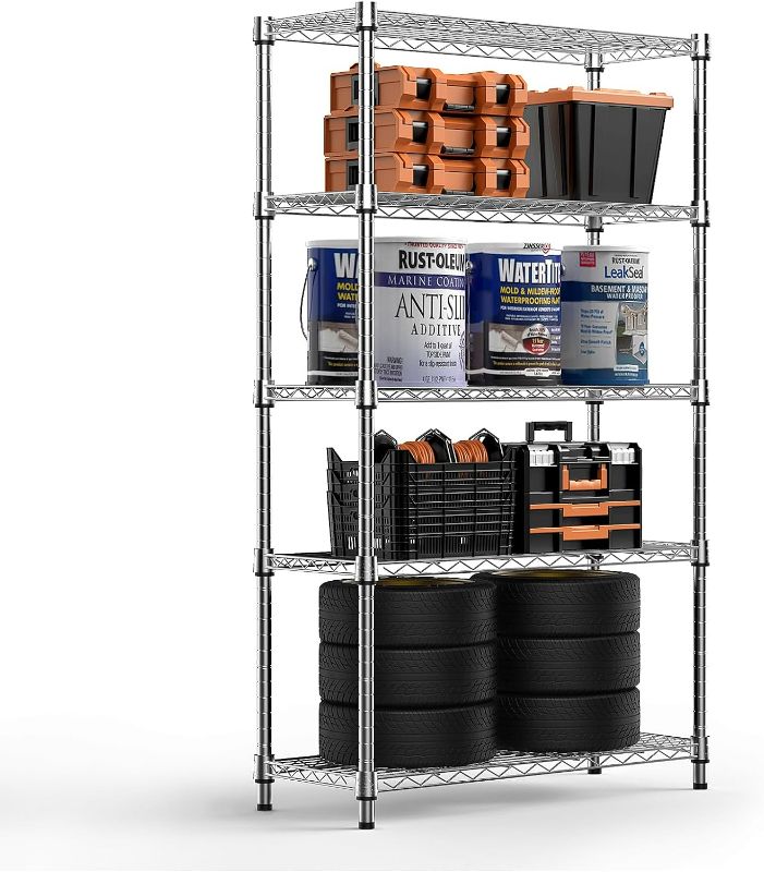 Photo 1 of MZG Steel Storage Shelving 5-Tier Utility Shelving Unit Steel Organizer Wire Rack for Home,Kitchen,Office,Chrome (13.7" D x 35.4" W x 70.8" H)
