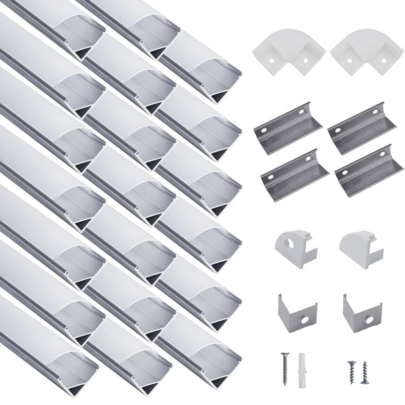 Photo 1 of 20-Pack 3.3ft/1Meter V Shape LED Aluminum Channel System with Milky Cover, End Caps and Mounting Clips, Aluminum Profile for LED Strip Light Installations, Very Easy Installation
