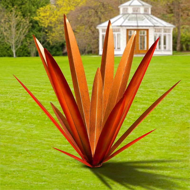 Photo 1 of Large Leaf Thickened Metal Agave Plant Outdoor Decoration Desert Courtyard Art Plant Garden Decoration Outdoor Metal Art Floral Gift (1, RED)
