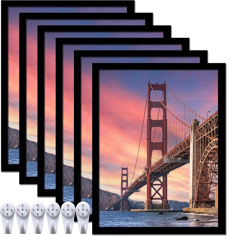 Photo 1 of 6 Sets 14x18 Picture Frame, Frames for 14 x 18 Canvas Collage Photo Poster Certificate Wall Gallery, High Transparent Horizontal Vertical Black 14 by 18 Inches
