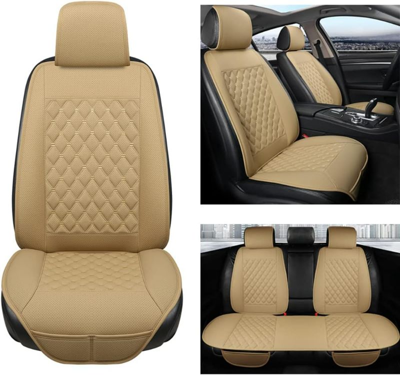 Photo 1 of Black Panther Full Set Car Seat Covers, Luxury Car Seat Protectors Universal Anti-Slip Seat Cover for 5-Seater Models, Diamond Pattern (Beige)
