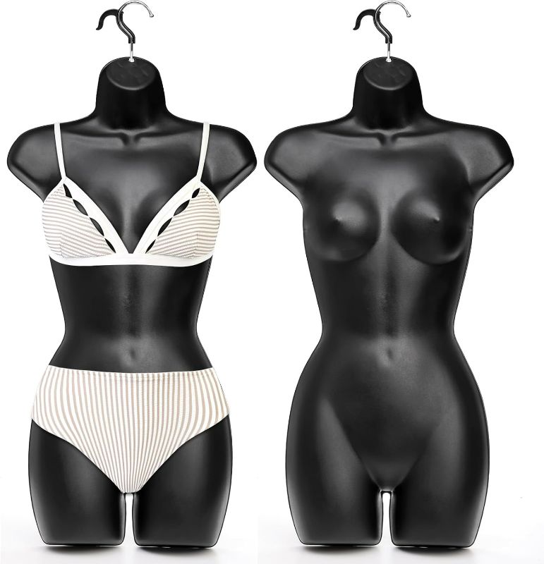 Photo 1 of 2 Pack Black Female Mannequin, Hip Long Hollow Back Body Torso Dress Form, Shatterproof Frosted Shapely Mannequin with Hanging Hook for Display Top and Bottom Merchandise, Fits Sizes 5-10
