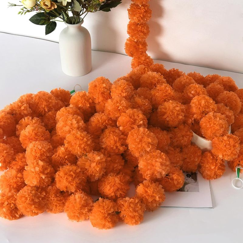 Photo 1 of 5Pcs Marigold Garland for Decoration, 5 Feet Artificial Marigold Flowers Diwali Decorations for Home, Orange Artificial Marigold Heads for Diwali Party...