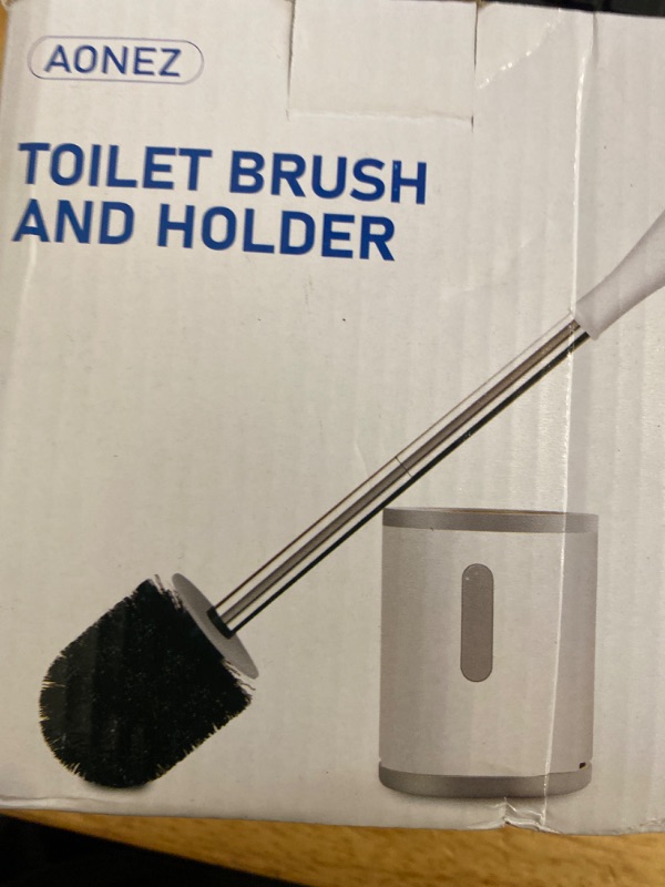 Photo 2 of Compact Toilet Brush & Holder, Stainless Steel Handle, Space Saving for Storage, Deep Cleaning, Drip-Proof, Easy to Assemble, Nylon Bristles, White & Grey