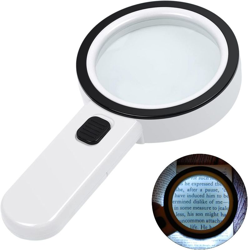 Photo 1 of AIXPI Magnifying Glass with Light, 30X Handheld Large Magnifying Glass 12 LED Illuminated Lighted Magnifier for Macular Degeneration Seniors Reading Inspection Coins Jewelry