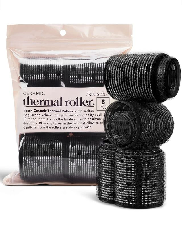 Photo 1 of Kitsch Ceramic Thermal Hair Rollers for Short Hair - Assorted Velcro Rollers for Hair, Rollers Hair Curlers for Long Hair,Hair Roller, Self Grip Hair Rollers for Blowout Look for Long Hair -8pcs Black