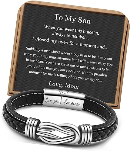 Photo 1 of Brown Braided Leather Stainless Steel Infinity Bracelets Lettering Love You Forever Gifts for Son Grandson Husband Boyfriend Brother Always Linked Together