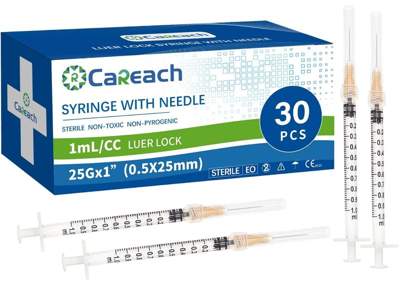 Photo 1 of 30 Pack 1mL Syringe Needle 25 Gauge 1inch for Scientific Labs, Luer Lock Syringe for Industrial Dispensing