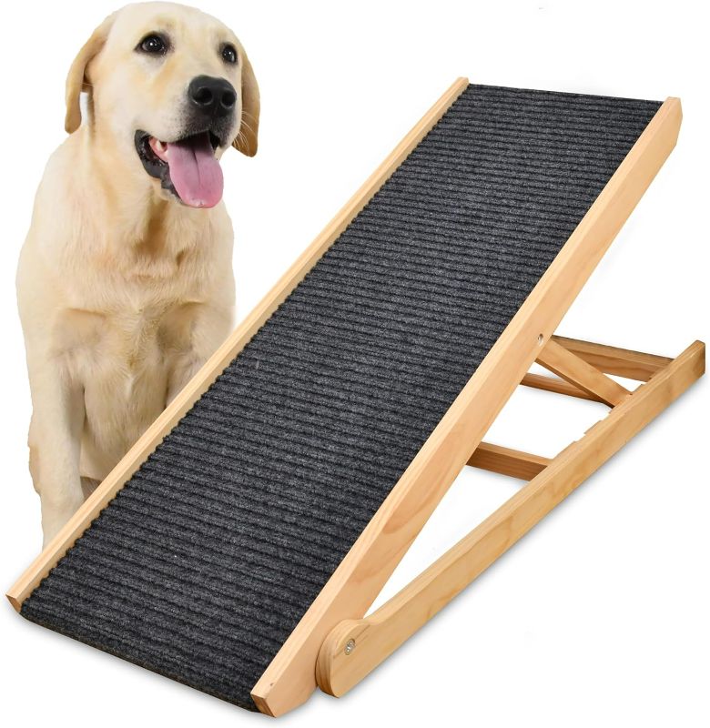 Photo 1 of Adjustable Dog Ramp for Bed and Couch, Wooden Pet Ramp for Large & Small Dogs to Get on Bed or Couch, 48" Long Rated for 250 LBS, Dog Steps for Large Dogs with Non Slip Carpet Surface for Bed & Couch
