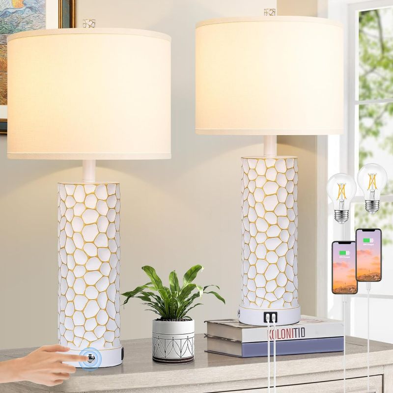 Photo 1 of Brightever Table Lamp for Living Room - Touch Lamps Set of 2 with Dual USB Charging Ports, 3-Way Dimmable Farmhouse Lamps for Nightstands, Rustic Bedside Lamp for End Tables, 2 A19 LED Bulbs Included
