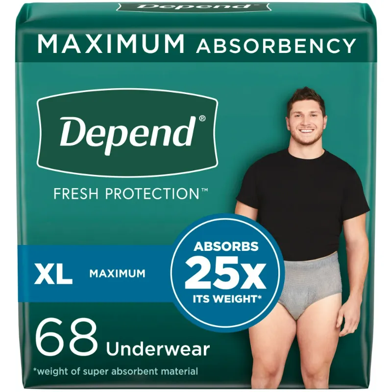 Photo 1 of Depend Fresh Protection Adult Incontinence Disposable Underwear for Men - Maximum Absorbency - XL - Gray - 68ct
