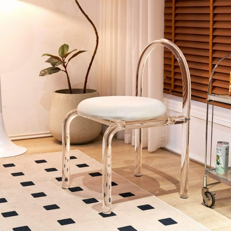 Photo 1 of seonyou Acrylic Chair for Vanity Clear Chair with White Velvet, Small Cute Transparent Vanity Chair Makeup Chair for Bedroom Living Room Office