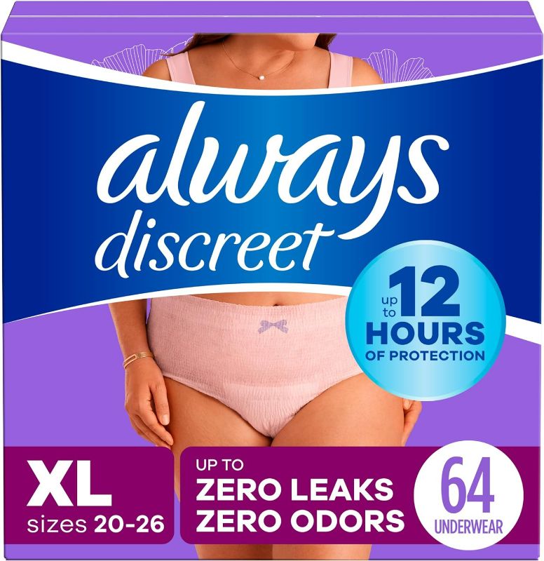 Photo 1 of Always Discreet Adult Incontinence Underwear for Women and Postpartum Underwear, XL, Up to 100%* Bladder Leak Protection, 64 CT,