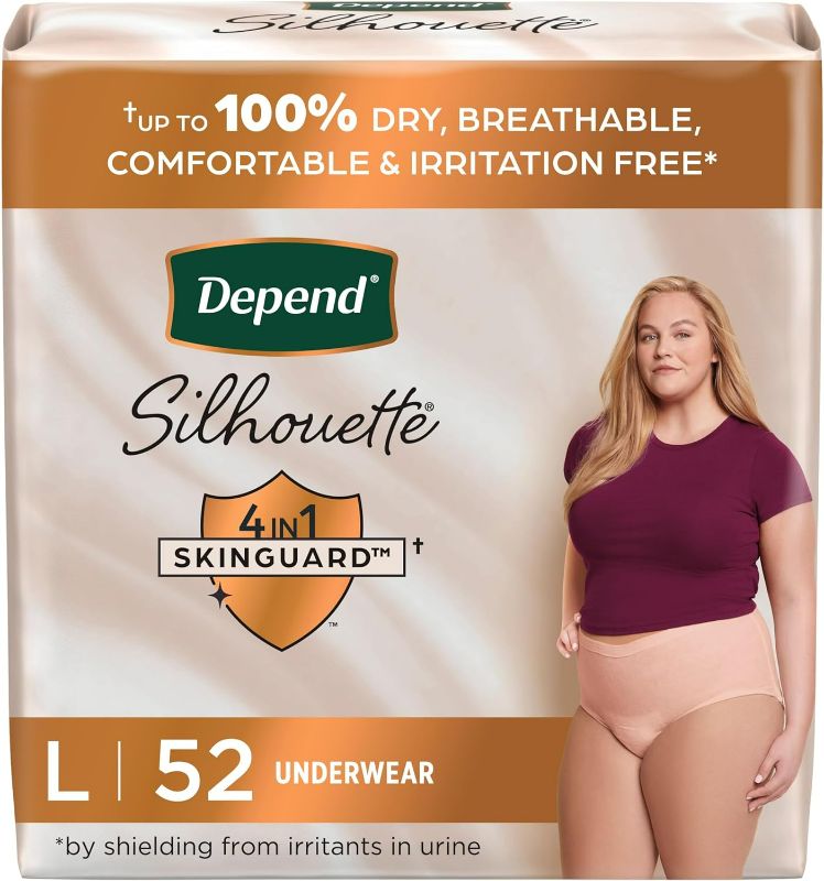 Photo 1 of Depend Silhouette Adult Incontinence & Postpartum Bladder Leak Underwear for Women, Maximum Absorbency, Large, Pink, 52 Count (2 Packs of 26), Packaging May Vary