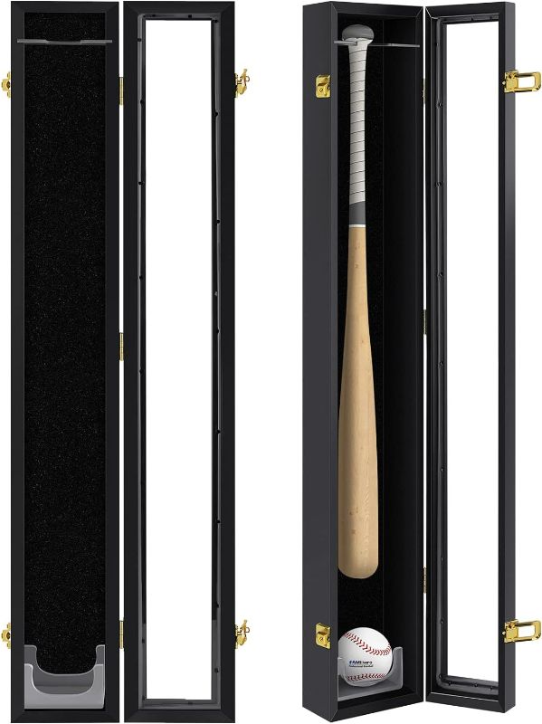 Photo 1 of Baseball Bat Display Case Wall Mounted Vertical or Horizontal Wooden Frame w/98% UV Protection-Lock with Acrylic Single bat Transparent Door Holder Rack Cabinet Shadow Box-Single bat Black…