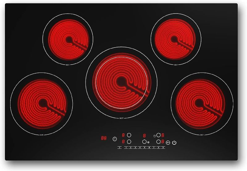 Photo 1 of VBGK Electric cooktop 30 inch, 5 burner Electric Stove Built-in and Countertop Electric Stove Top, LED Touch Screen,9 Heating Level, Timer & Kid Safety Lock, 240V 30 inch Electric cooktop