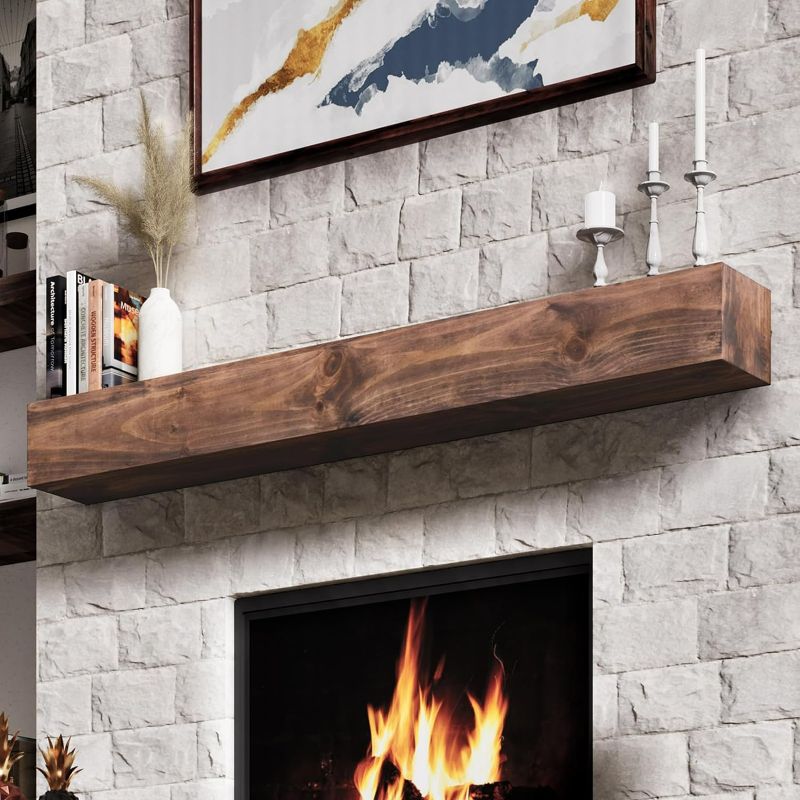 Photo 1 of 
Roll over image to zoom in






3 VIDEOS

Fireplace Mantel, 60 Inches Hollow Wood Mantel with Invisible Heavy Duty Metal Bracket, Faux Fireplace Mantel for Over Fireplace, Rustic Floating Shelves for Wall, Brown