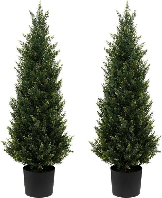 Photo 1 of Artificial Tree, 3FT Cedar Potted Plant, 2 Pack, UV Resistant, Indoor Outdoor Garden Decor
