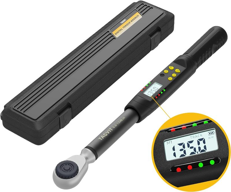 Photo 1 of Digital Torque Wrench (5.02-99.57ft.lb/6.8-135NM), 1/2-Inch Drive Digital Torque Wrench Electronic Torque Wrench with Buzzer and LED Flash Notification for Bike Motorcycle Maintenance
