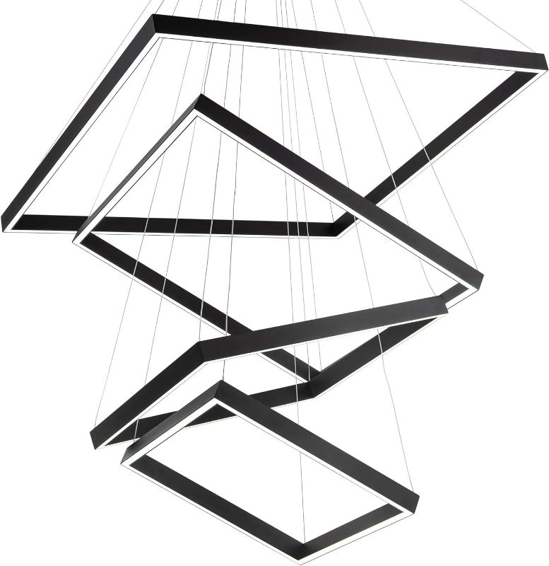 Photo 1 of Square Led Chandelier Modern Led Hanging Light 4-rings Contemporary Ceiling Pendant Light Dimmable Led Pendant Light for Living Room Kitchen Dining Room 15.7"+19.6"+23.6"+31.4" Black
