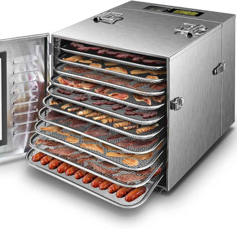 Photo 1 of Commercial Large 10 Trays Food Dehydrator, Usable Area up to 17ft², 1000W Detachable Full Stainless Steel Dryer Machine, up to 190? Temperature, for Meat, Fruit, Beef, Herbs, and Pet Food
