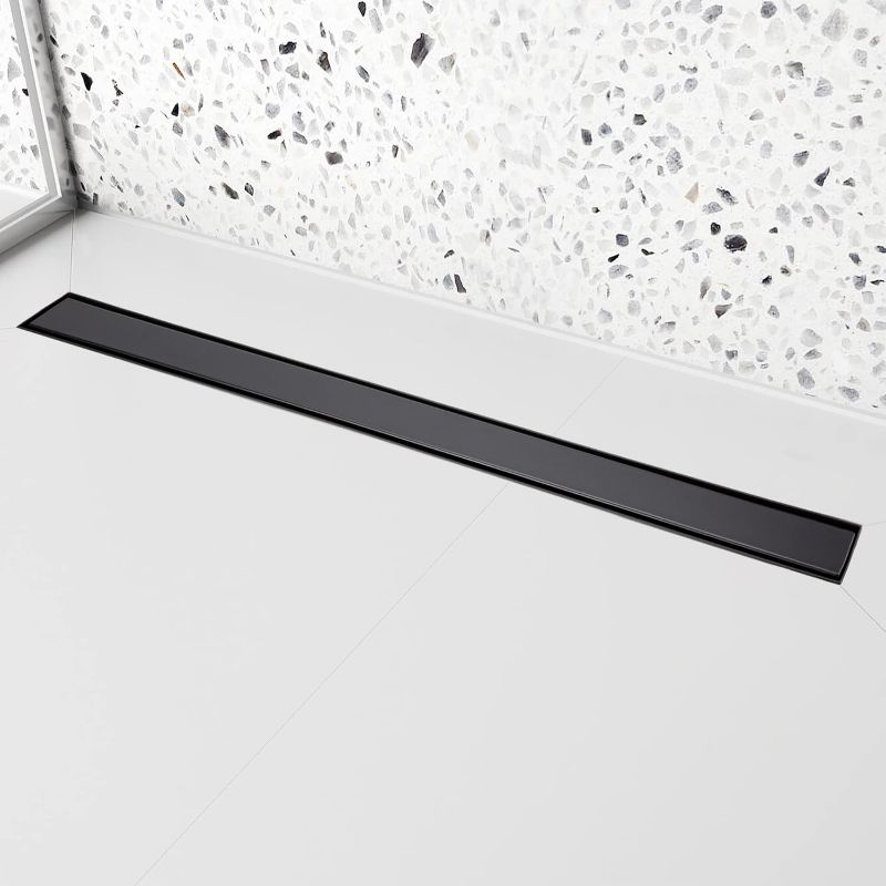 Photo 1 of 36 inch Linear Shower Drain with Removable Square Hole Panel by Using 304 Stainless Steel Process, Linear Drain Equipped with Adjustable Feet and Hair Strainer?Matte Black Color?
