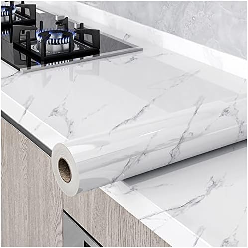 Photo 1 of Glossy Marble Paper Granite Gray/White Wallpaper Peel and Stick Wallpaper Self Adhesive Removable Wallpaper 23.6 ×39.3 Waterproof Countertop Paper for Cabinet Countertop Furniture Kitchen Vinyl Film
